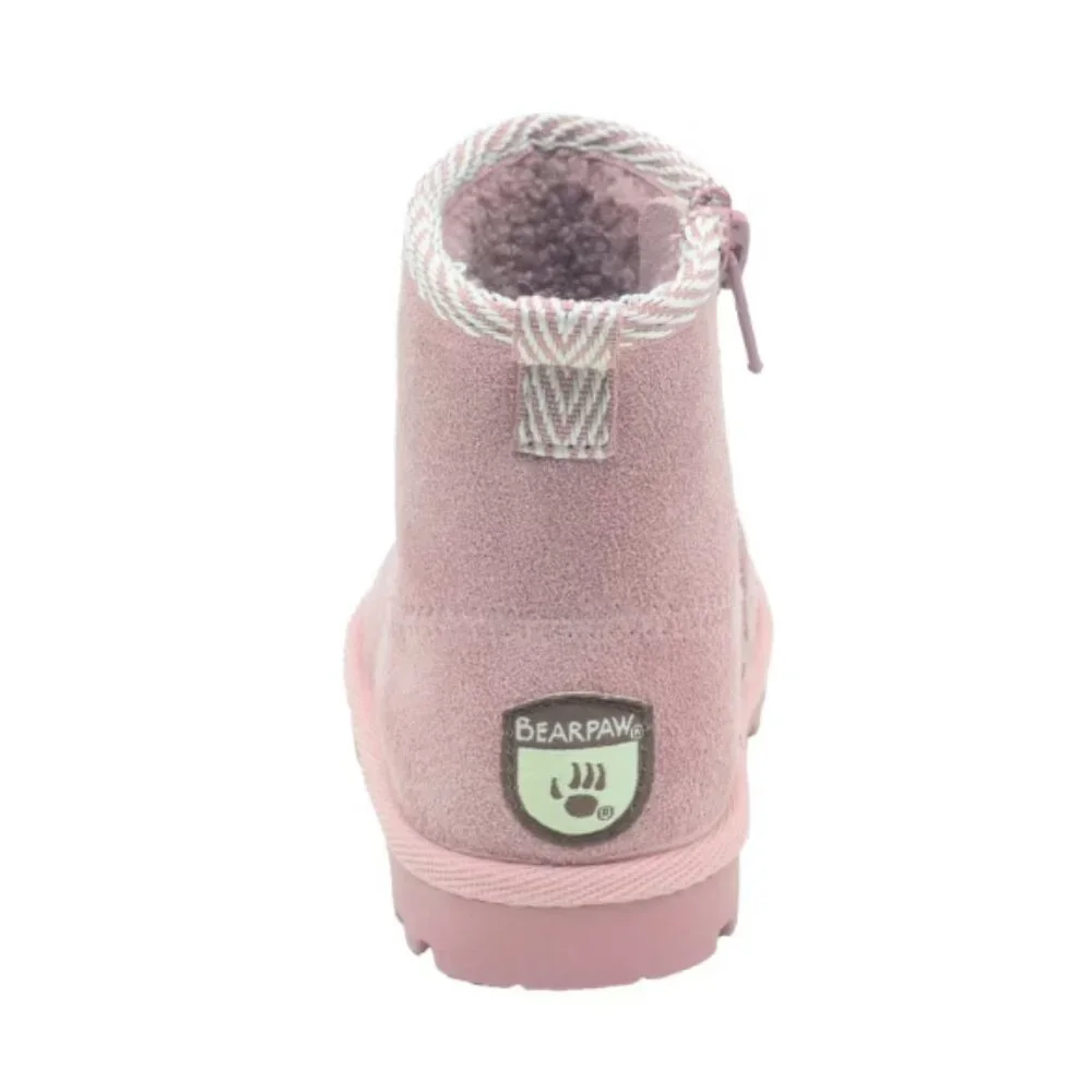 NWT BEARPAW Toddler Jessica Pink Suede Real Leather Booties with Faux-Fur Lining
